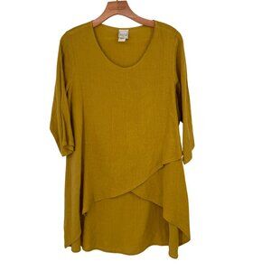 Pure Match Womens  chartreuse Tunic Top  3/4 Sleeves size large linen lagenlook
